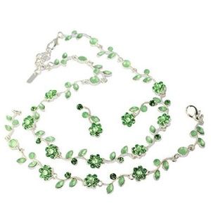 Bridesmaid Jewelry Green Crystal Flower & Vine Set